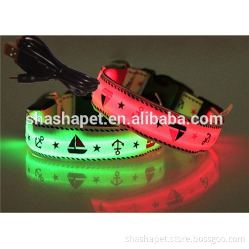 USB Rechargeable Sailor print elastic dog collars with Rechargeable dog collar